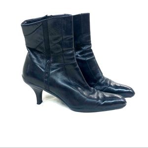 Prada Black Leather Square Toe Heeled Booties